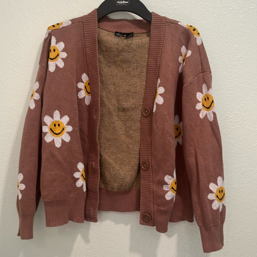 Nikka K Girls Tan Floral Button Up Sweater- Size XL